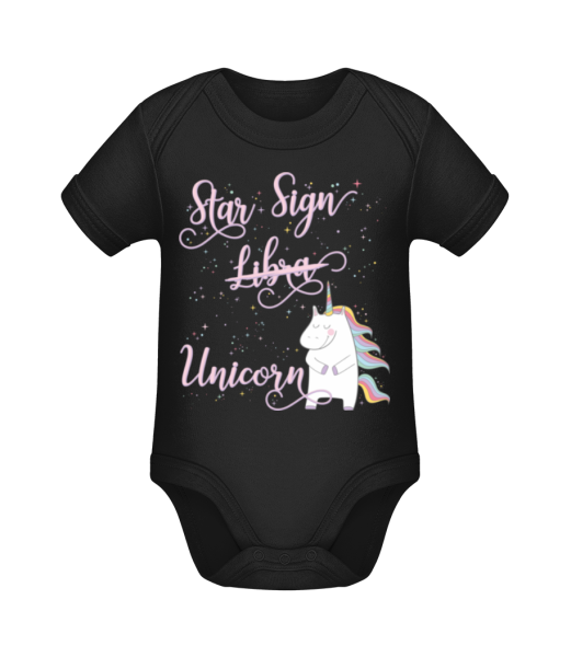 Star Sign Unicorn Libra - Baby Bio Strampler - Schwarz - Vorne