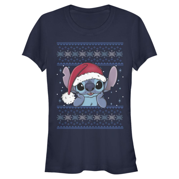 Disney - Lilo & Stitch - Stitch Holiday Wearing Santa Hat - Frauen T-Shirt - Marine - Vorne
