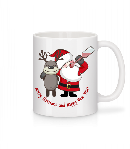 Merry Christmas Santa And Deer - Tasse - Weiß - Vorn