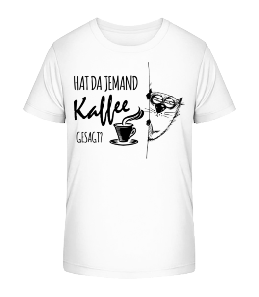 Kaffee Katze - Kinder Bio T-Shirt Stanley Stella - Weiß - Vorne
