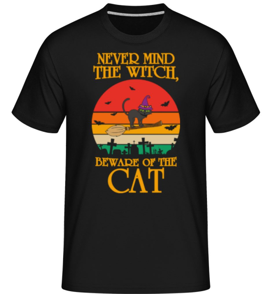 Nevermind The Witch Beware Of The Cat -  Shirtinator Men's T-Shirt - Black - Front