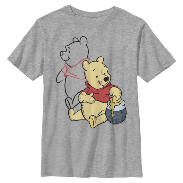 Disney - Winnie Puuh - Medvídek Pú Pooh Line art - Kinder T-Shirt - Grau meliert - Vorne