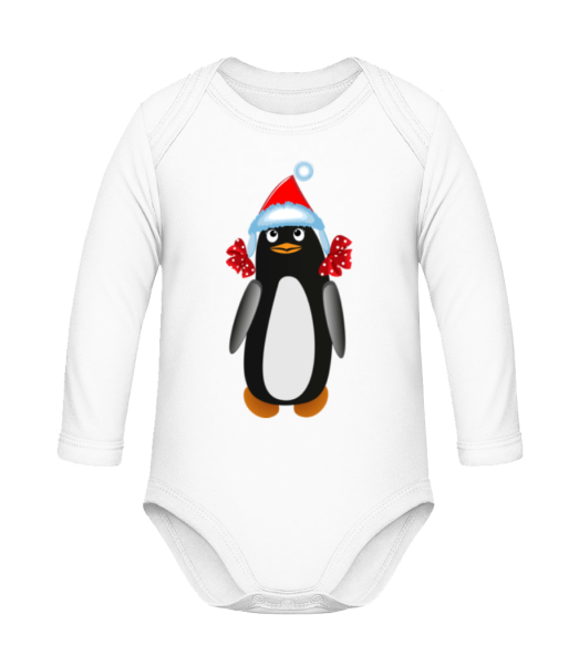 Pinguin An Weihnachten 1 - Baby Bio Strampler Longsleeve - Weiß - Vorne