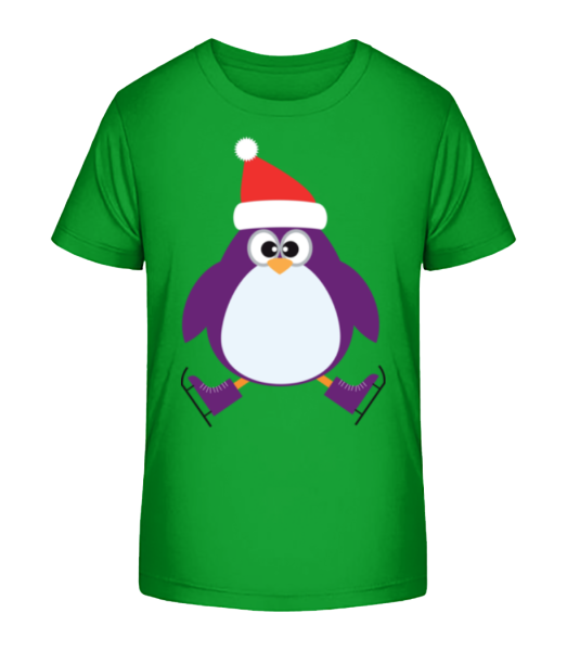 Ice Skate Penguin - Kid's Bio T-Shirt Stanley Stella - Green - Front