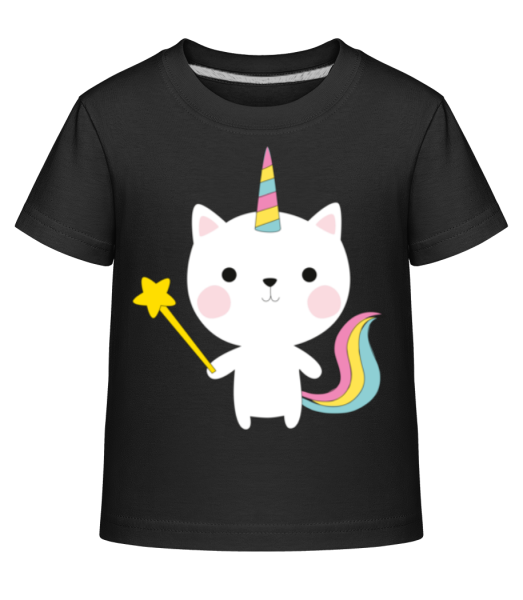 Zaubernde Einhorn Katze - Kinder Shirtinator T-Shirt - Schwarz - Vorne