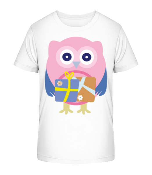 Cute Owl With Presents - Kid's Bio T-Shirt Stanley Stella - White - Front