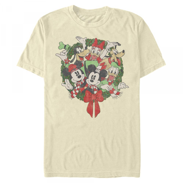 Disney - Micky Maus - Skupina Mickey Friends Wreath - Männer T-Shirt - Creme - Vorne