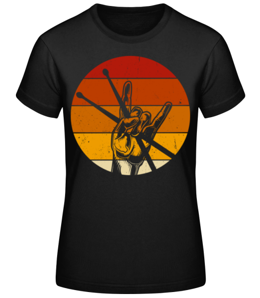 Retro Schlagzeuger - Frauen Basic T-Shirt - Schwarz - Vorne