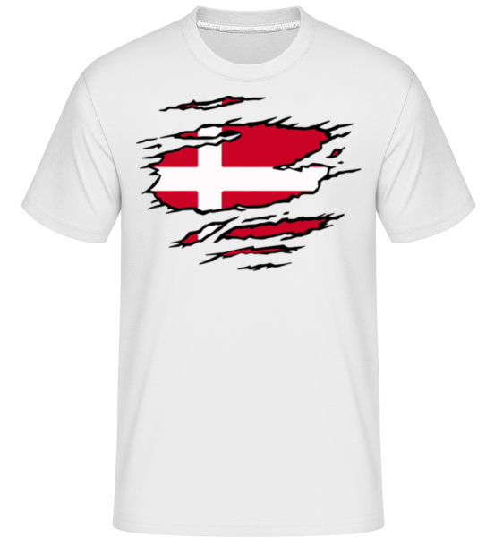 Ripped Flag Denmark - Shirtinator Männer T-Shirt - Weiß - Vorne