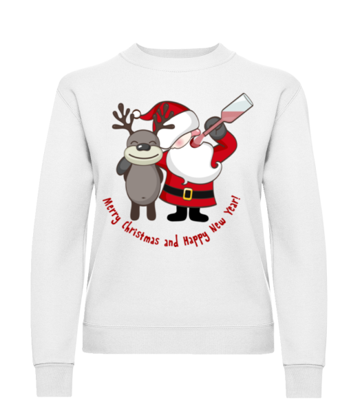 Merry Christmas Santa And Deer - Women's Sweatshirt - White - Front