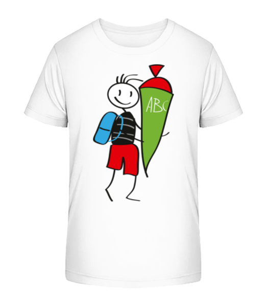 Kind Mit ABC-Schultüte - Kinder Bio T-Shirt Stanley Stella - Weiß - Vorne