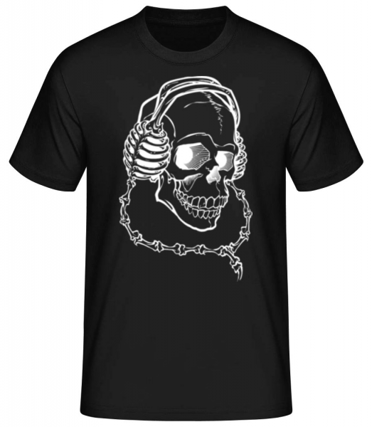Skull With Headphones - Men's Basic T-Shirt - Black - Front