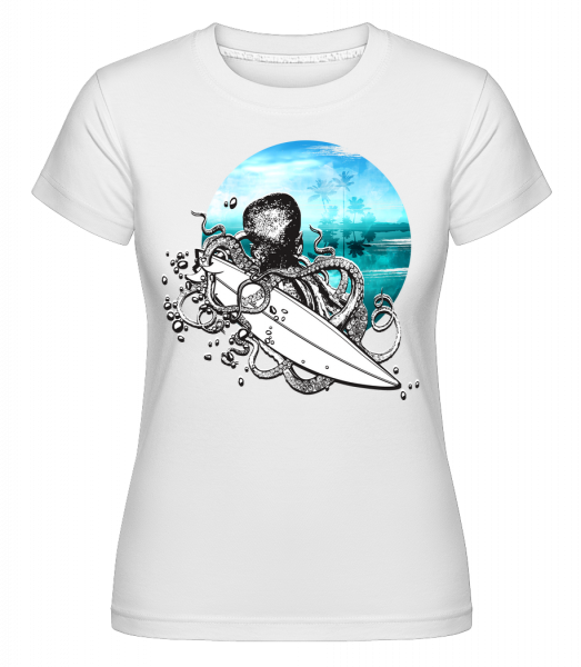 Surfer Octopus -  Shirtinator Women's T-Shirt - White - Front
